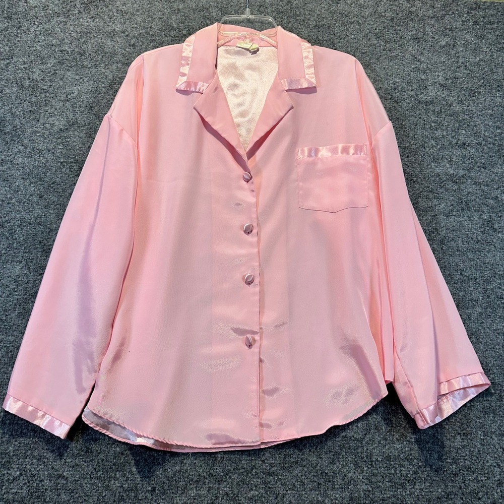 Victoria's Secret Pajama Top Womens L Pink Vintage Gold Label Satin Loungewear